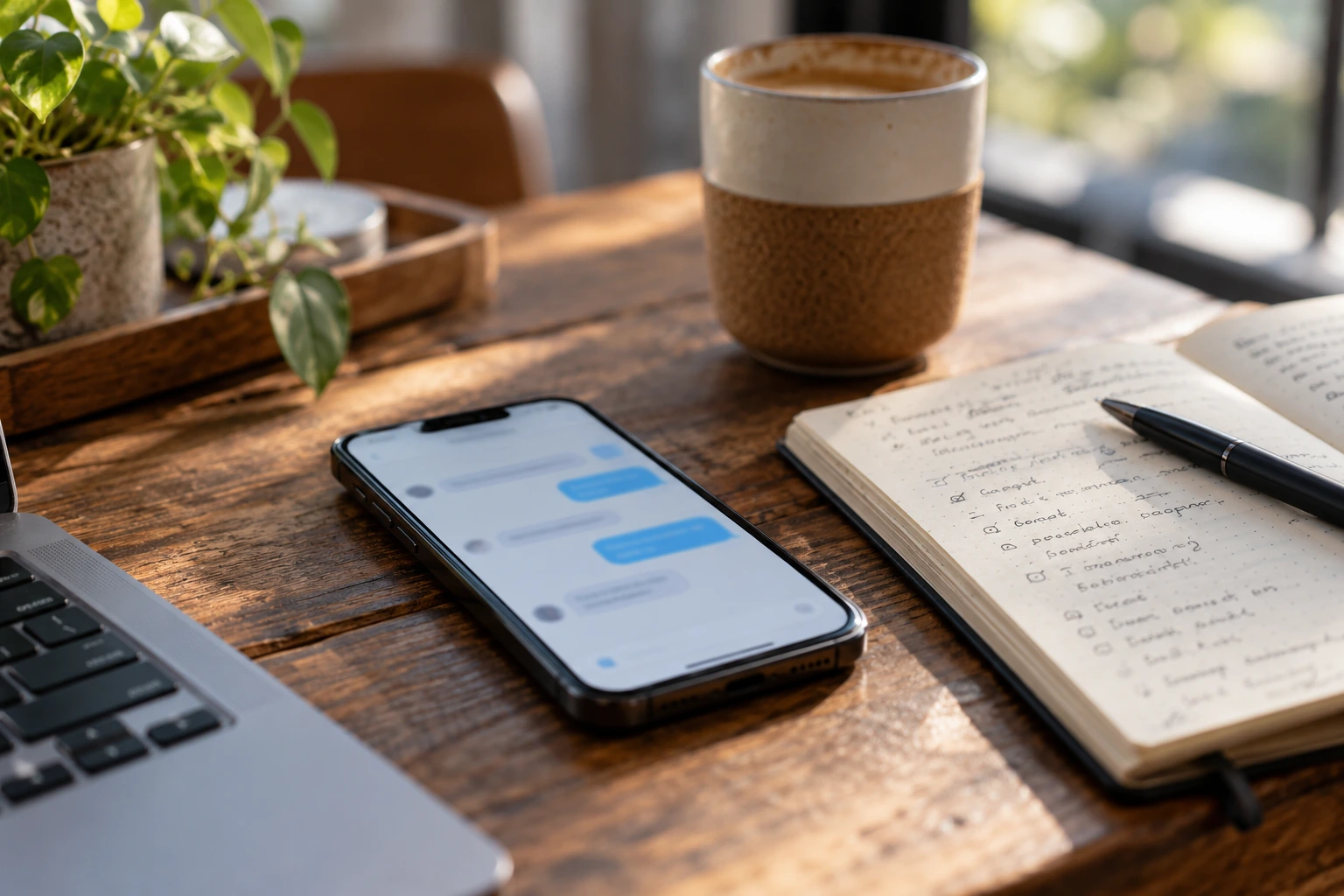 Smartphone with a community conversation interface beside customer notes