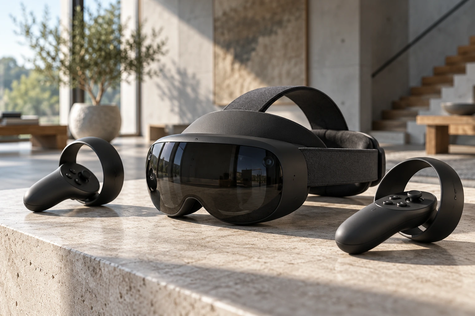 Mixed-reality headset and controllers in an architecture studio
