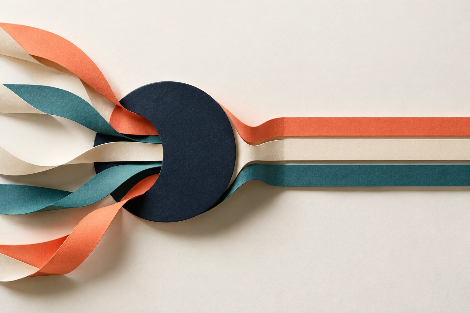Paper illustration of a central hub connected to parallel processing paths