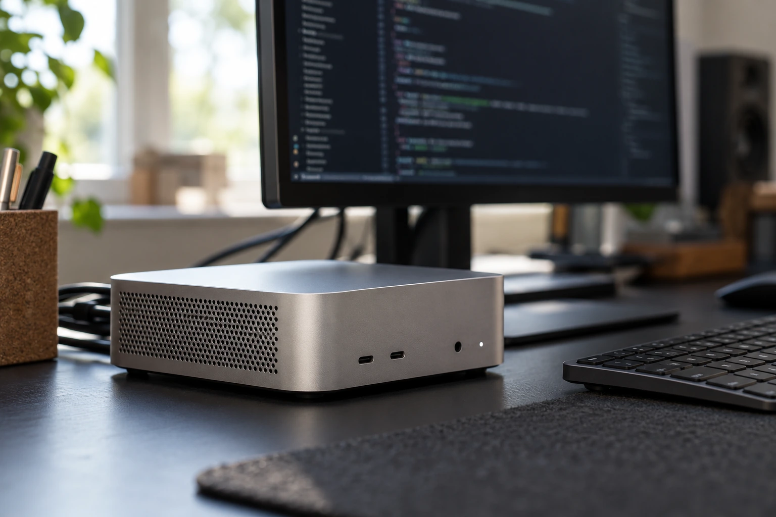 Compact computer and terminal monitor in a small development lab