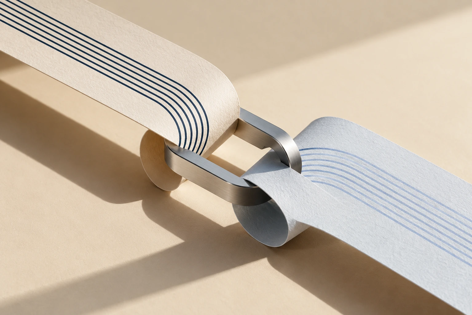 Interlocking paper documents joined by a silver link
